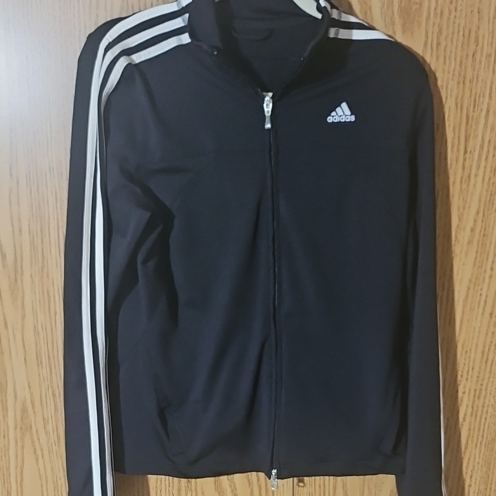 Adidas Men's Black Windbreaker with White Stripes